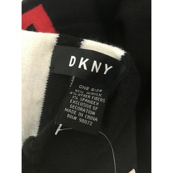 DKNY NEW Logo Stadium Scarf Tassel Fringe Black White Red Winter 68" x 8" WINTER - Picture 7 of 7